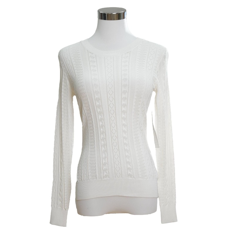Womens Lightweight 217g Viscose-Nylon Jacquard White Pullover Sweater – Pullover Sweater and Womens Sweater price
