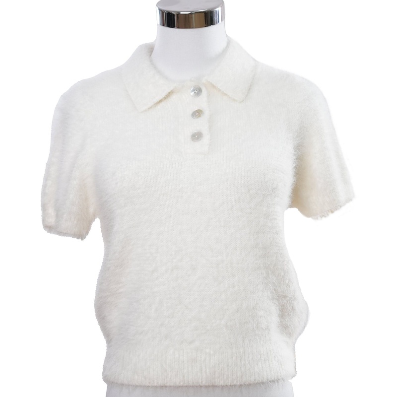 Womens White Plush Short Sleeve Sweater Slim Street Chic Fashion Clothing – Pullover Sweater and Womens Sweater price